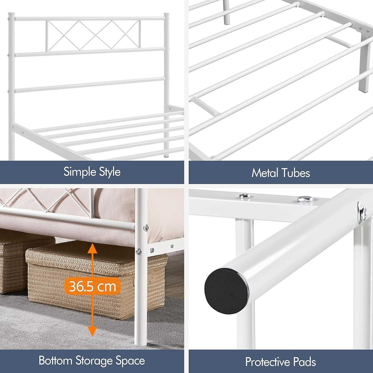 Cadru Pat Metalic Modern, Design Rezistent |YT 613618 White(90x200cm)