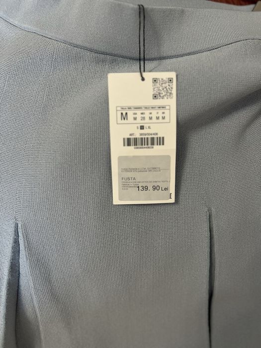Fusta cu pliuri, Zara, noua, bleu,, M