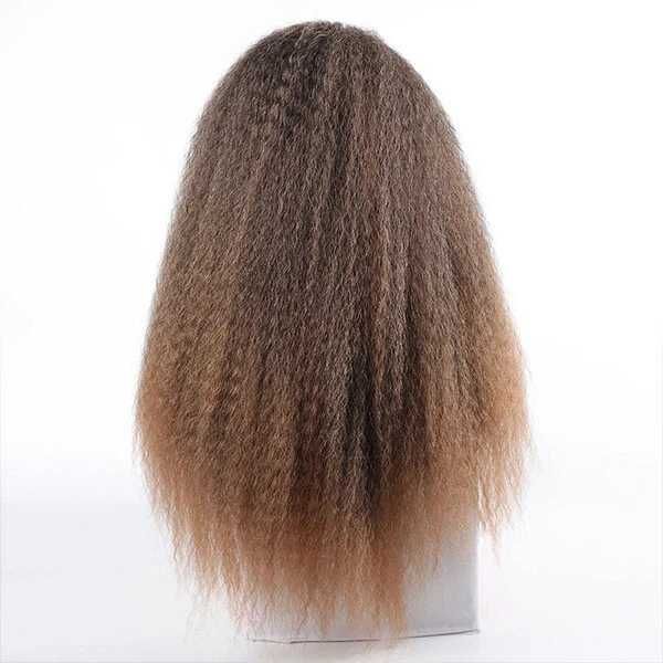 Kinky къдрава обемна омбре кафява перука на път с по-светли краища