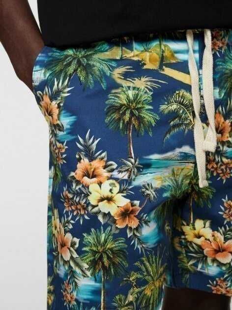 Мъжки плажни шорти с флорална апликация Zara, 97% памук, 3% еластан, L