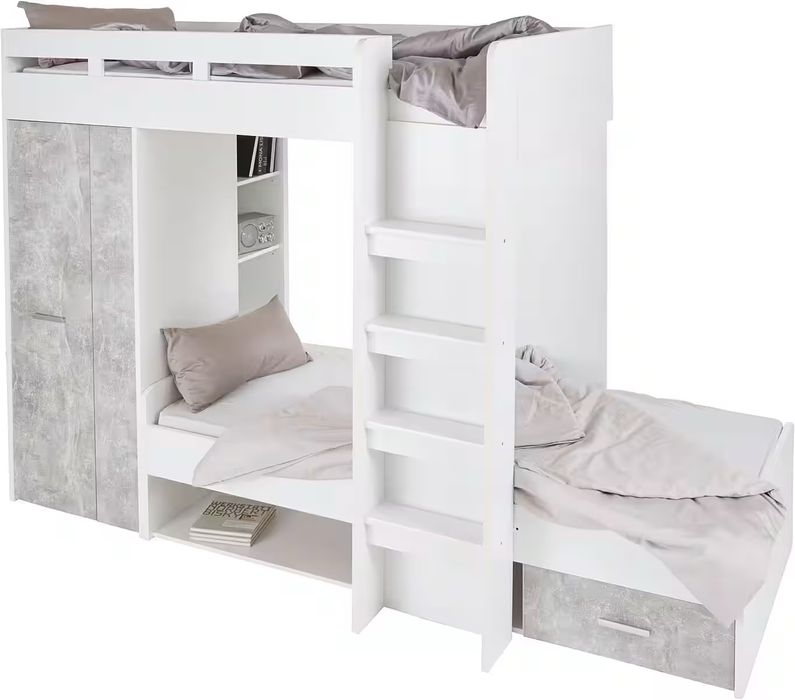 Pat supraetajat cu dulap inclus , Alb-Gri