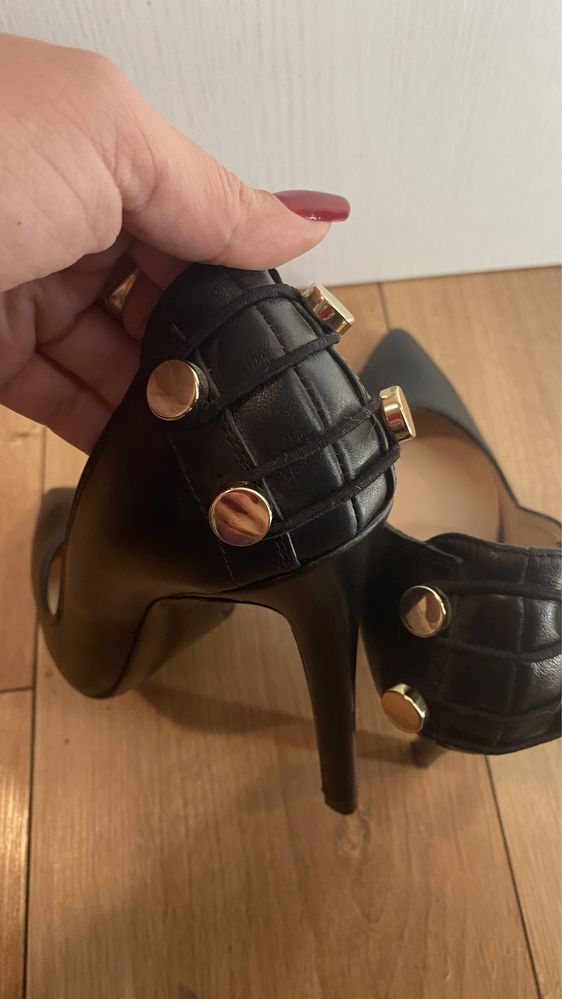 Pantofi Stiletto Left and Right din piele- Negri, NOI ,Toc 12 cm