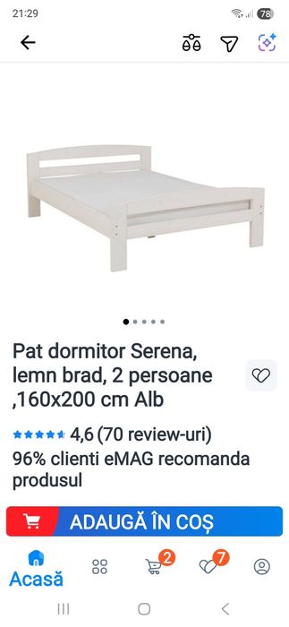 Pat dormitor "Serena", lemn brad, 2 persoane si saltea poliuretanică