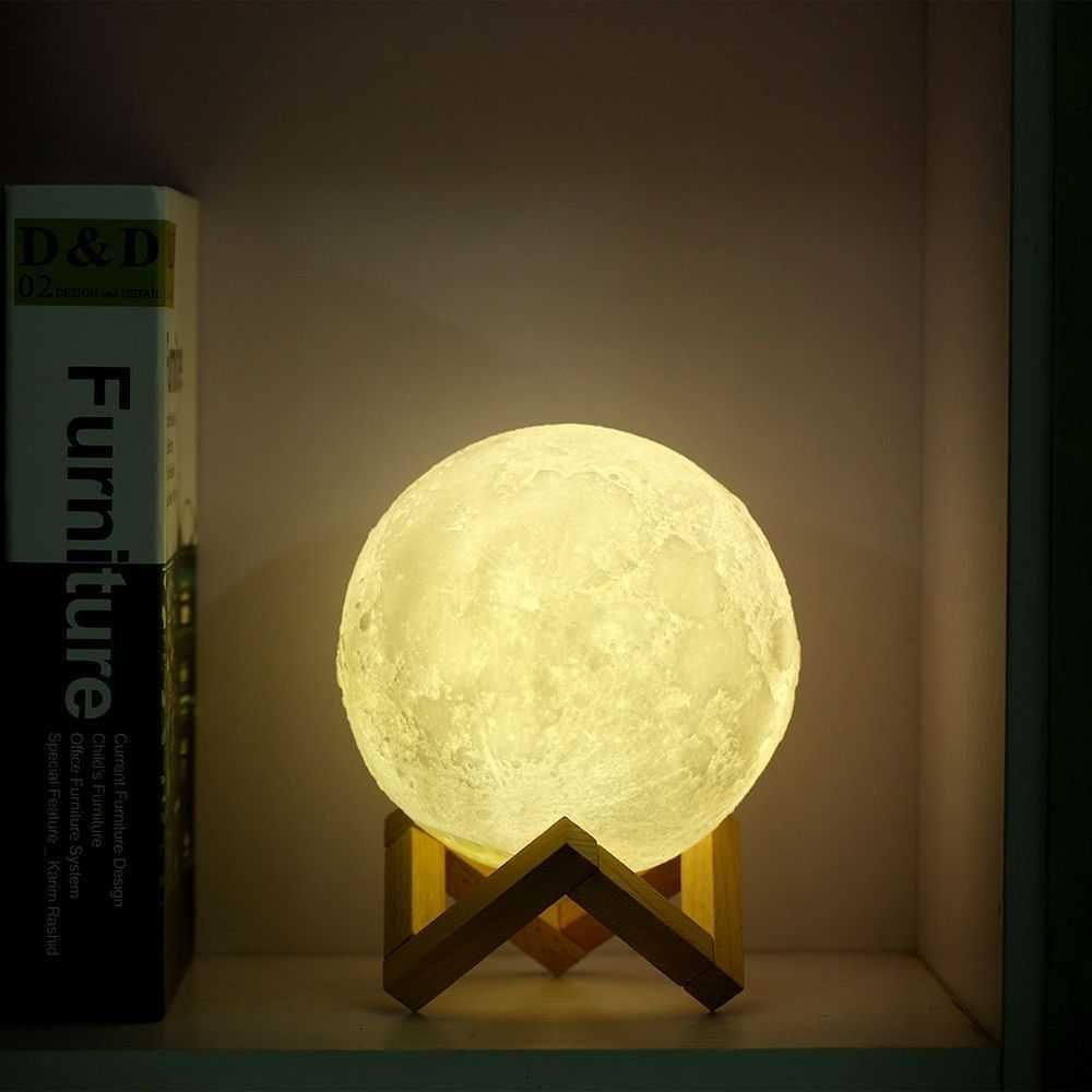 Lampa de veghe Moon cu boxa bluetooth, stand de lemn