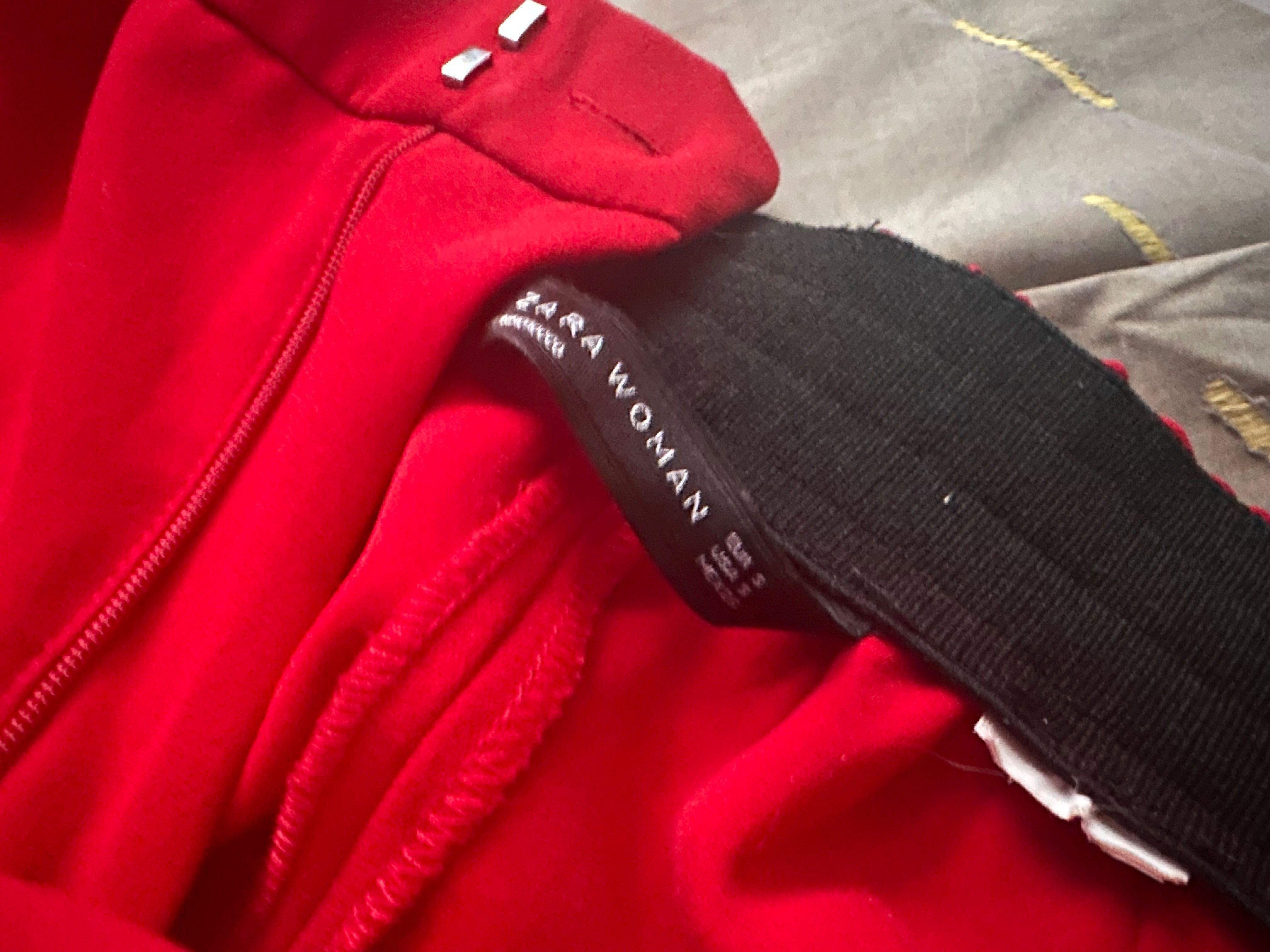 Широк червен панталон с висока талия Zara, S