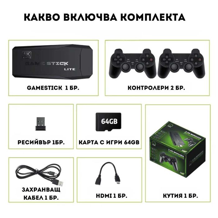 НОВА M8 ретро конзола игра 20000+ игри game stick 2 джойстика 4K games