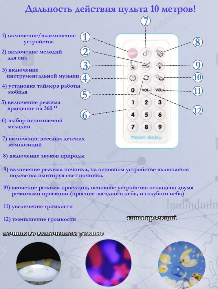 Новый! Музыкальный мобиль в кроватку (голубой и розовый цвет)