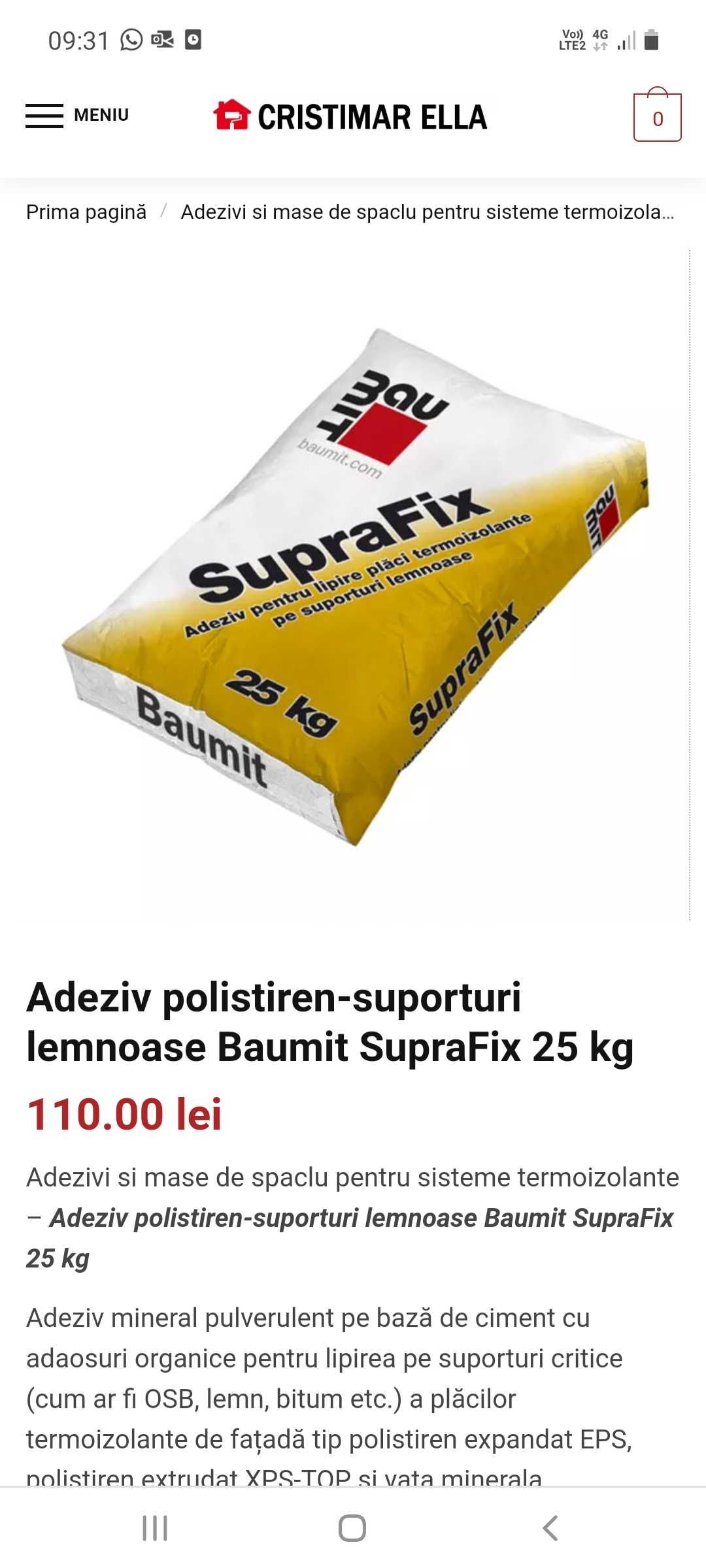 Adeziv polistiren-suporturi lemnoase Baumit SupraFix 25 kg