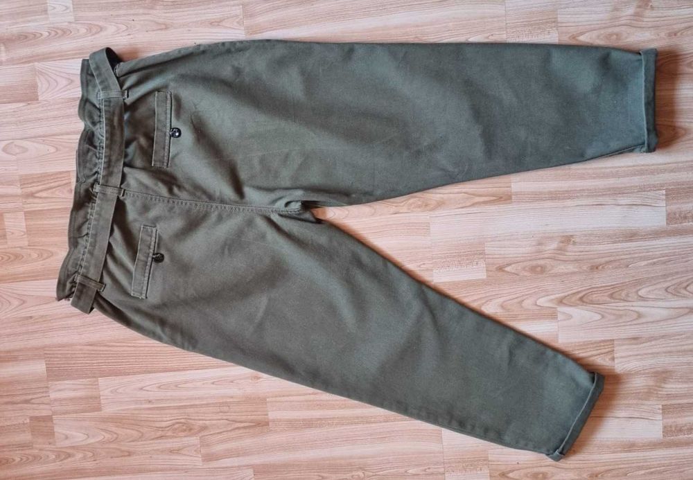 Jeansi verde army, talie inalta, elastica, marimea 46, bumbac 100 %