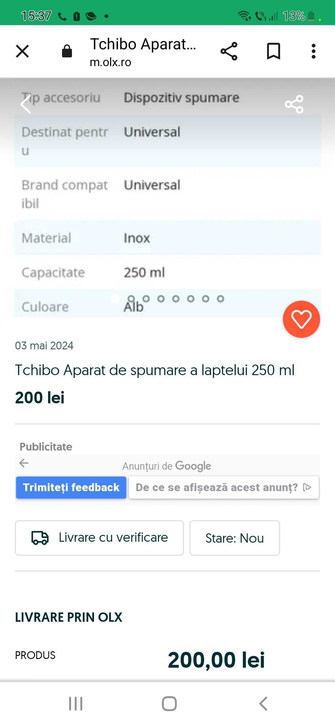 Tchibo Aparat de spumare a laptelui 250 ml