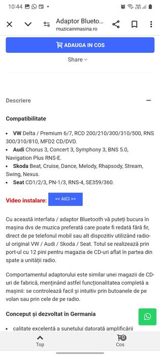 Adaptor ,interfață Bluetooth gama vag