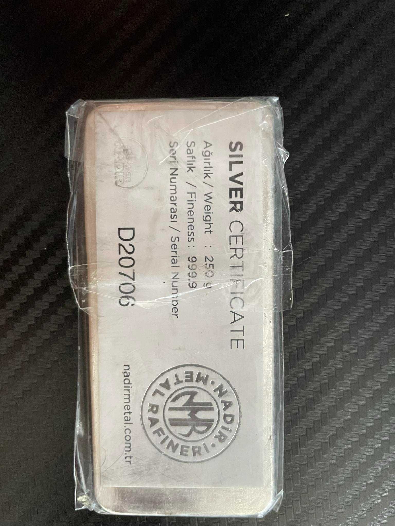 250 гр. Сребърно инвестиционно кюлче 999.99 Nadir Metal Rafineri