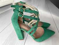 Vand pantofi dama DeeZee, verzi, toc gros, marime 37, aproape noi