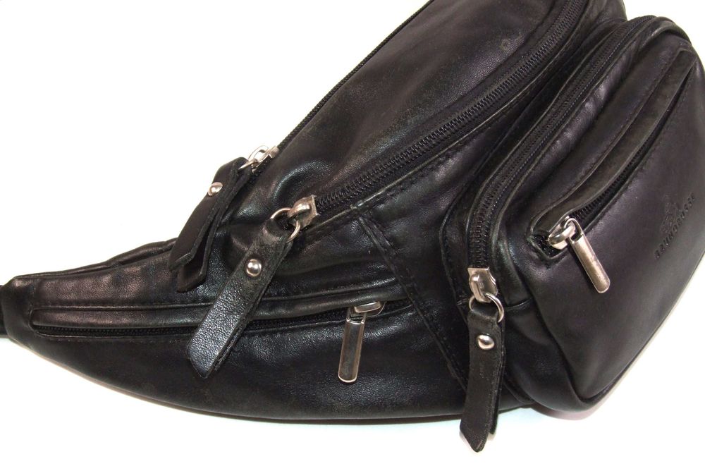 Borseta de brâu BRUNO ROSSI, 6 buzunare, piele naturala, NOUA