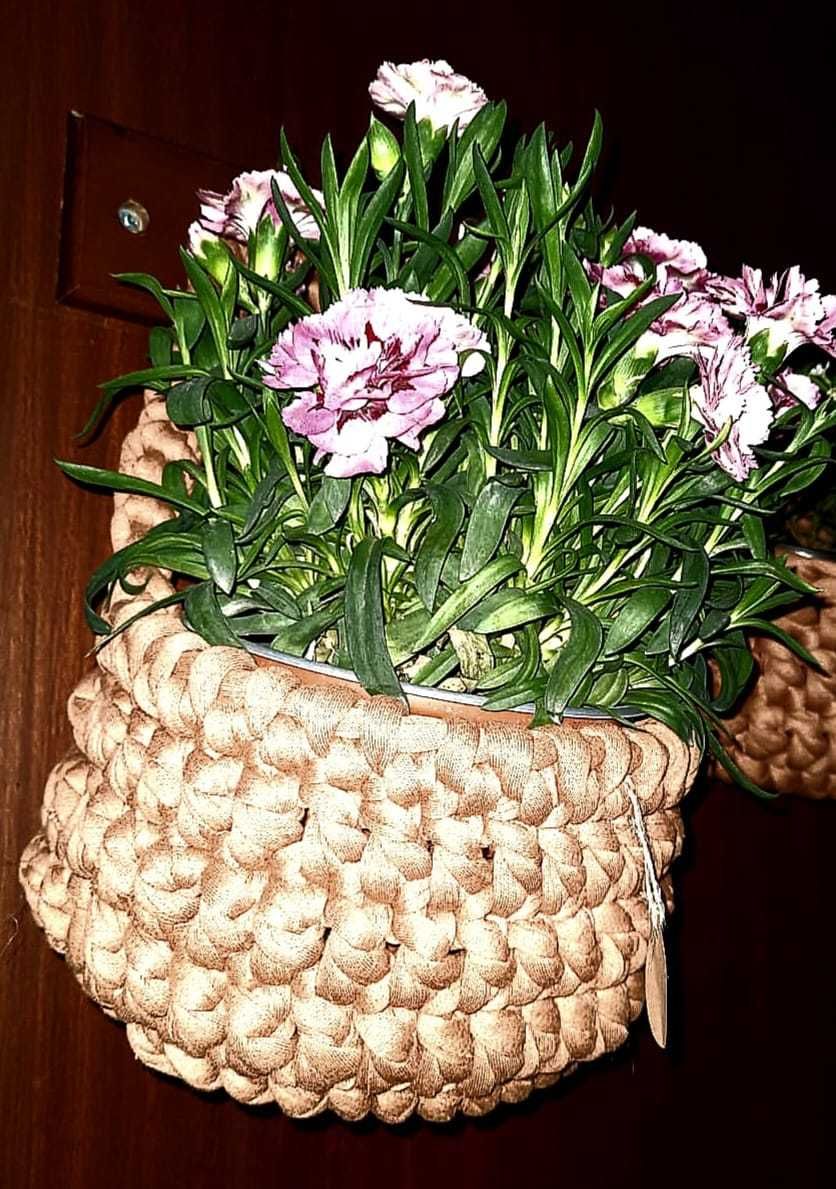 Coșulețe flori din croșet handmade bumbac natural 100%reciclat