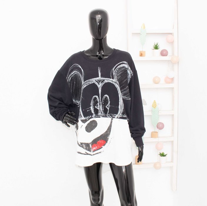Desigual Disney Mickey Mouse суичър дълъг пуловер черно и бяло XL