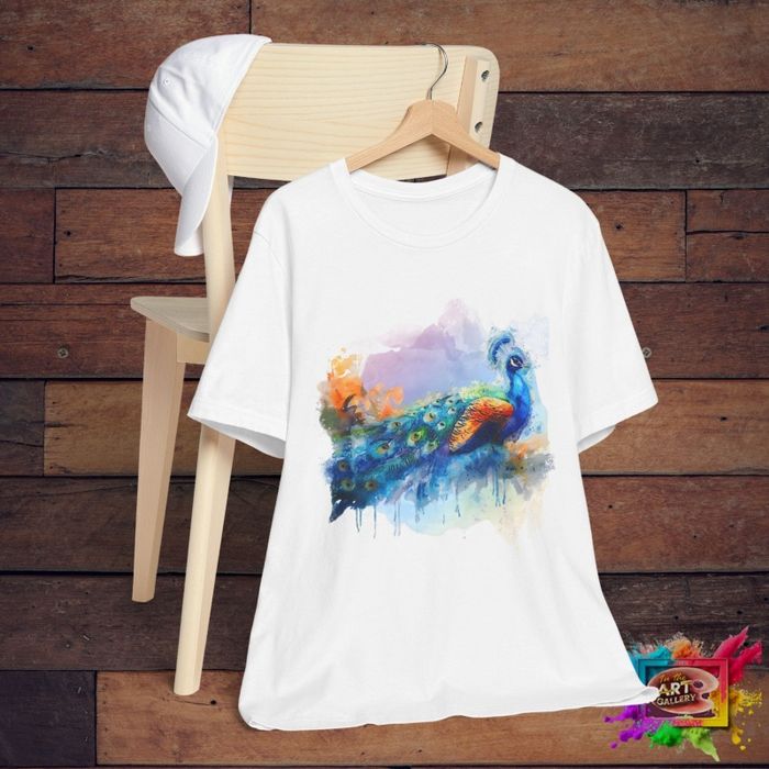 Дамска тениска - акварелен паун