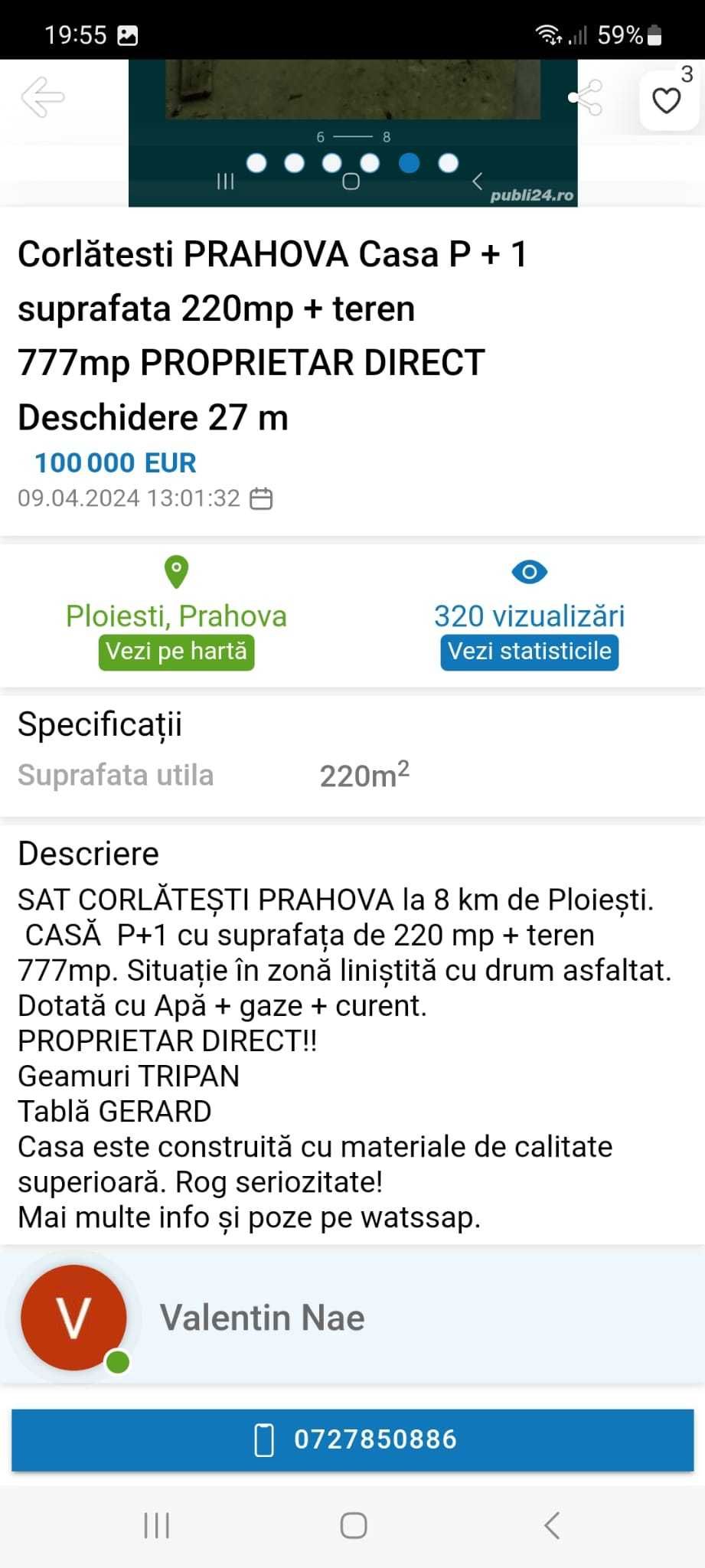 Casă P + 1 / 220mp + teren 777 mp/ Proprietar / Corlatești/ Prahova