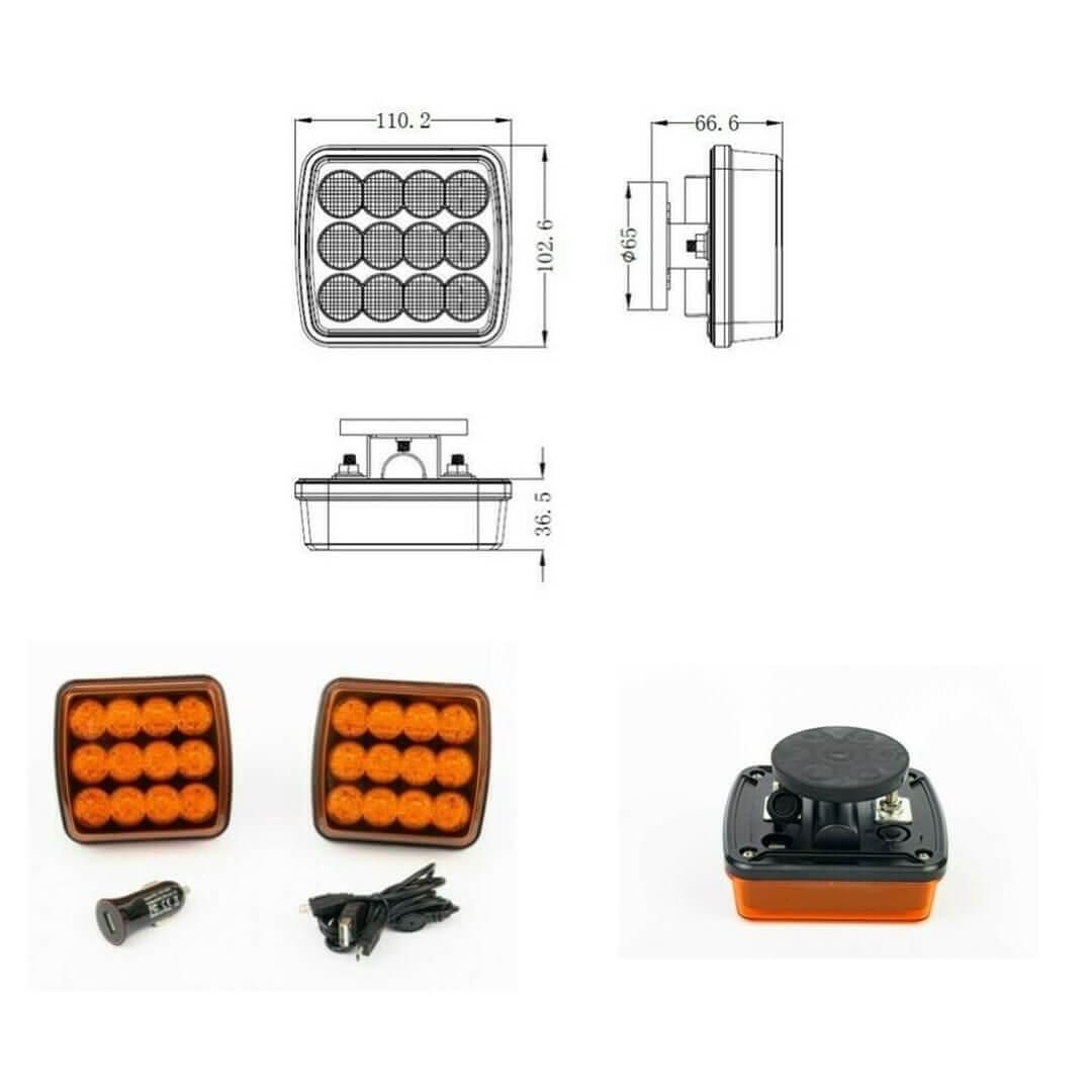 Безжични wireless стоп светлини с mагнит 12v 24v лед led оранжеви авар