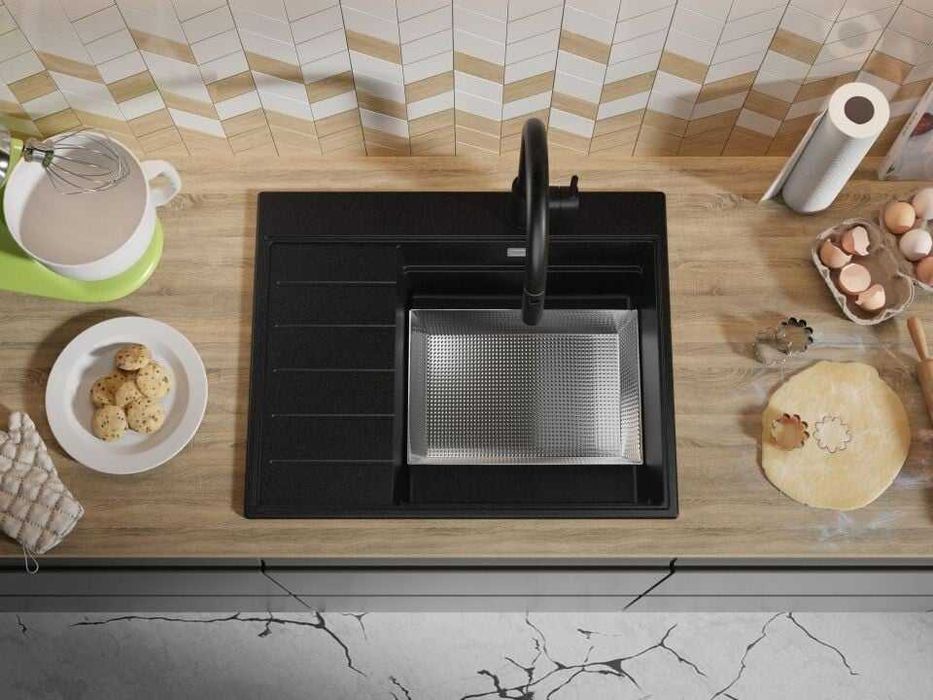 Черна гранитна кухненска мивка Сидни 620-45 Ergo Multilevel 620х500