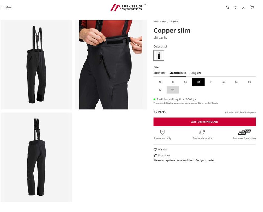 Maier Sports Copper Slim, L/XL, нов, оригинален мъжки ски панталон