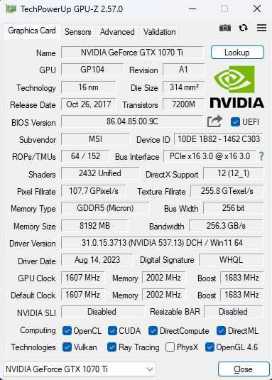 Запазена MSI 1070ti gaming x 8Gb