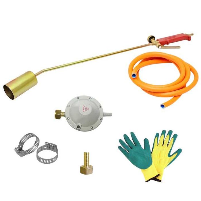 Set arzător pe gaz 70 cm, dublu robinet, furtun, regulator, manusi