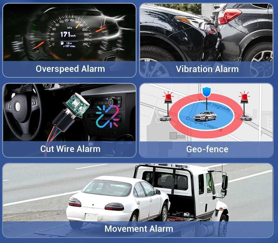 GPS тракер скрит в реле, спиране на двигателя, скорост геозони история