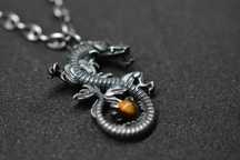 Colier Dragon din Argint 925 cu Ochi de Tigru - Putere, Protecție
