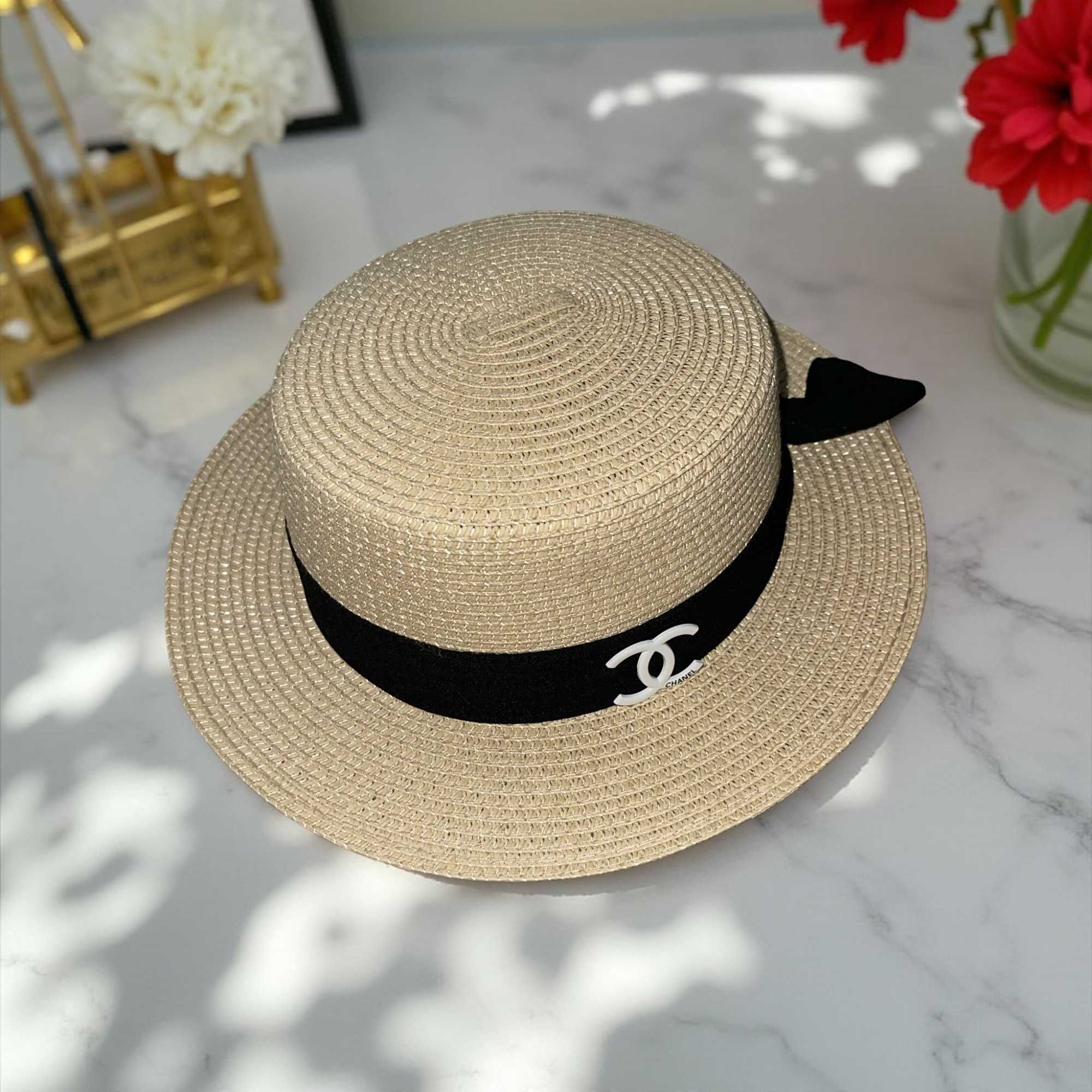 chanel сламена плетена шапка лятна капела шанел черна беж периферия