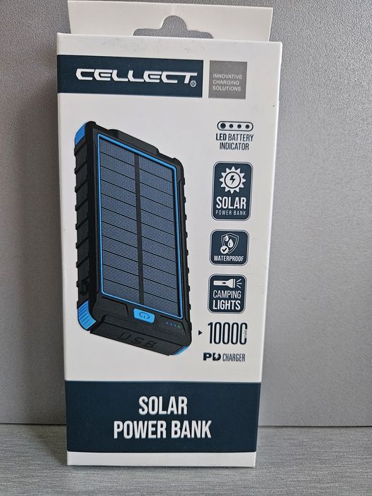 Външна батерия и фенерче за къмпинг със слънчева енергия, 10 000 mAh