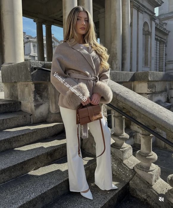 Panton scurt din lana 100%, cu maneci detasabile