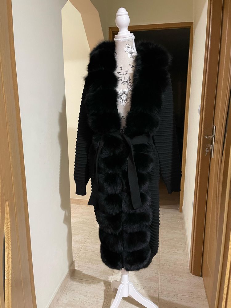 Cardigan nou cu blana naturala L si XL