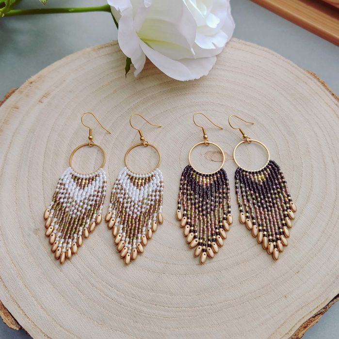 Ръчно изработени обеци, Японски мъниста, Неръждаема стомана, Елегантни