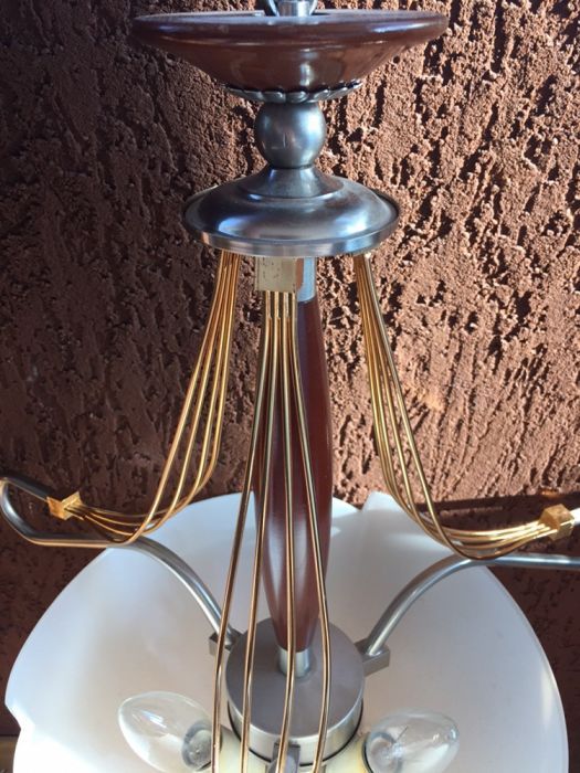 Lampa din lemn, cu abajur de sticla (din Italia)
