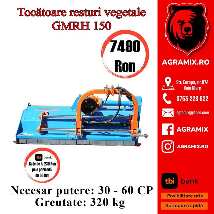 Tocatoare resturi vegetale GMRH cu 150cm translatie hidraulica Agramix