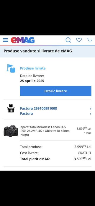 Vand aparat foto CANON EOS R50,cu obiectiv 18-45 mm
