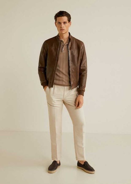 Geaca Piele de oaie Toamna-Primavara MANGO Biker Maro-Coniac Scurta