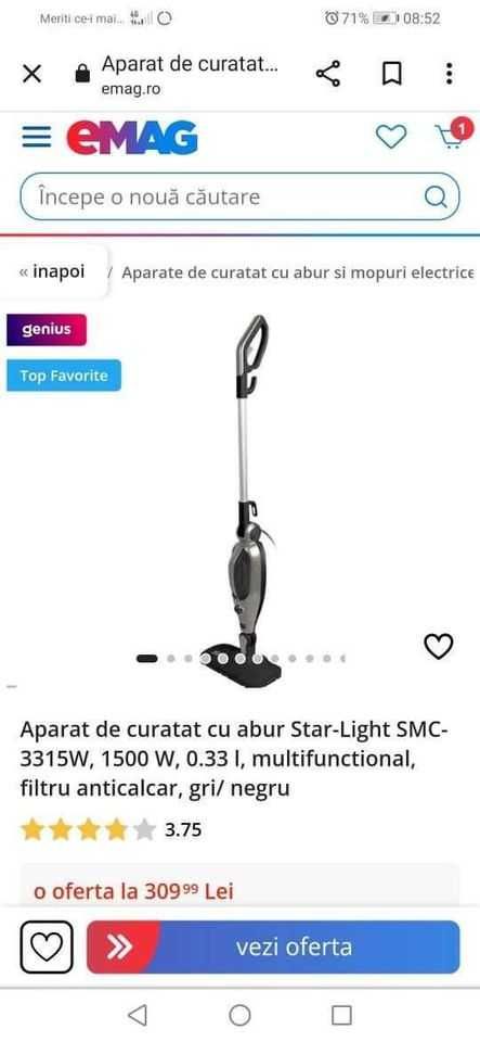 Aspirator vertical+mop cu aburi Starlight