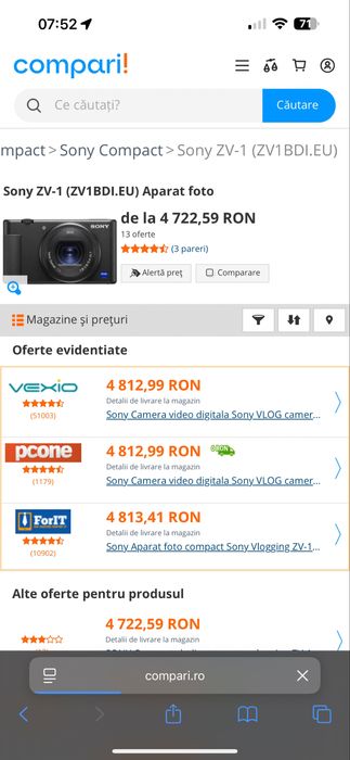 Sony ZV-1A Aparat Foto Compact pentru Vlogging 4K 20MP