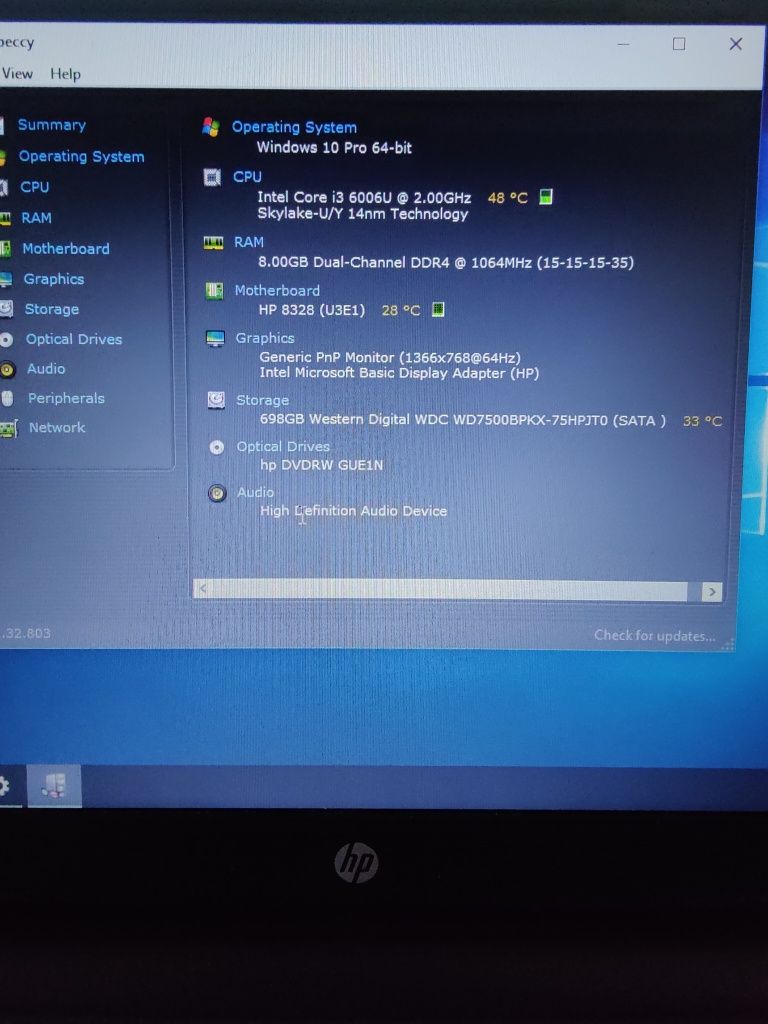 Laptop HP i3 6006u