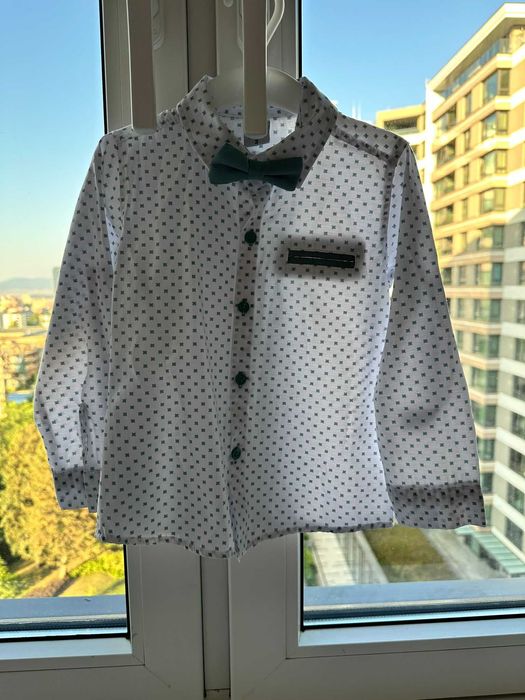 Комплект за момче 4 части - риза, панталон, папийонка и тиранти 92 см