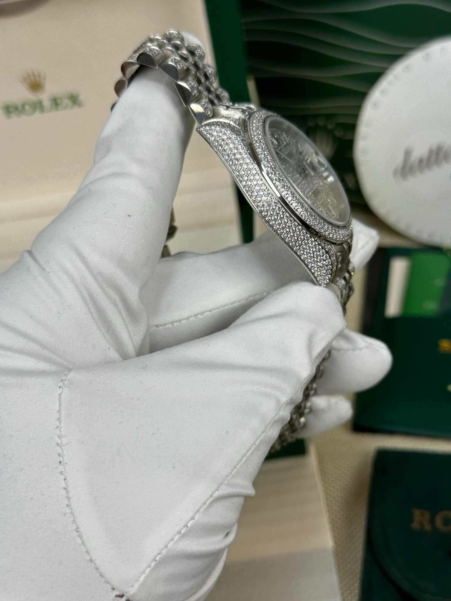 Rolex  Datejust II 41mm 116300  White Pave Diamond Dial Fully Iced Out
