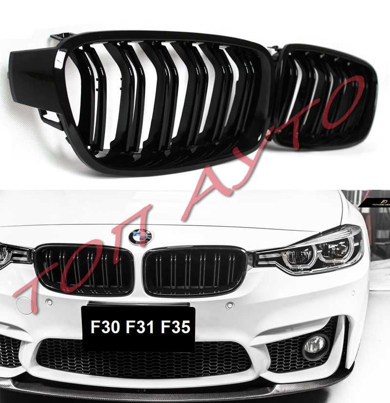 Двойни Бъбреци Решетки За БМВ BMW F30 F31 F35 Черен Гланц Лак 2012+