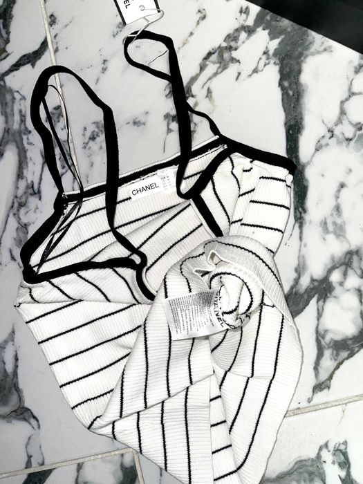 chanel бял топ потник фина плетка шанел рае плетен горница тениска