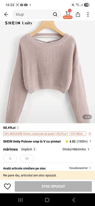 Pulover dama crop S roz prăfuit