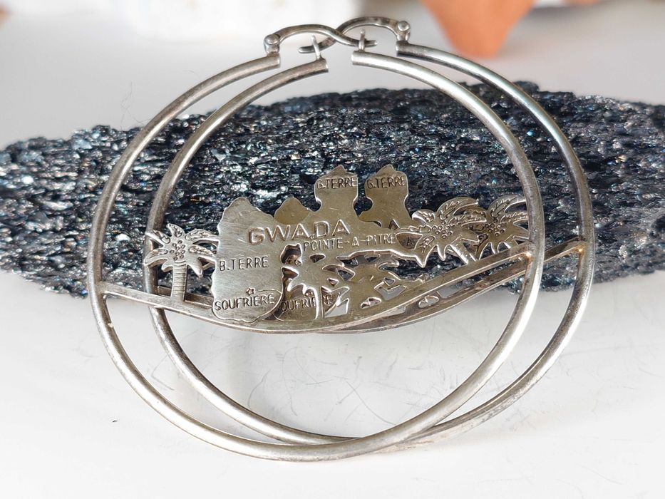 Cercei creole XL din argint „GWADA” (Guadeloupe)