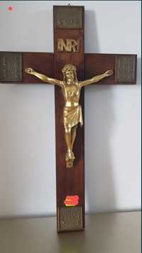 Crucifix vechi din lemn masiv și bronz