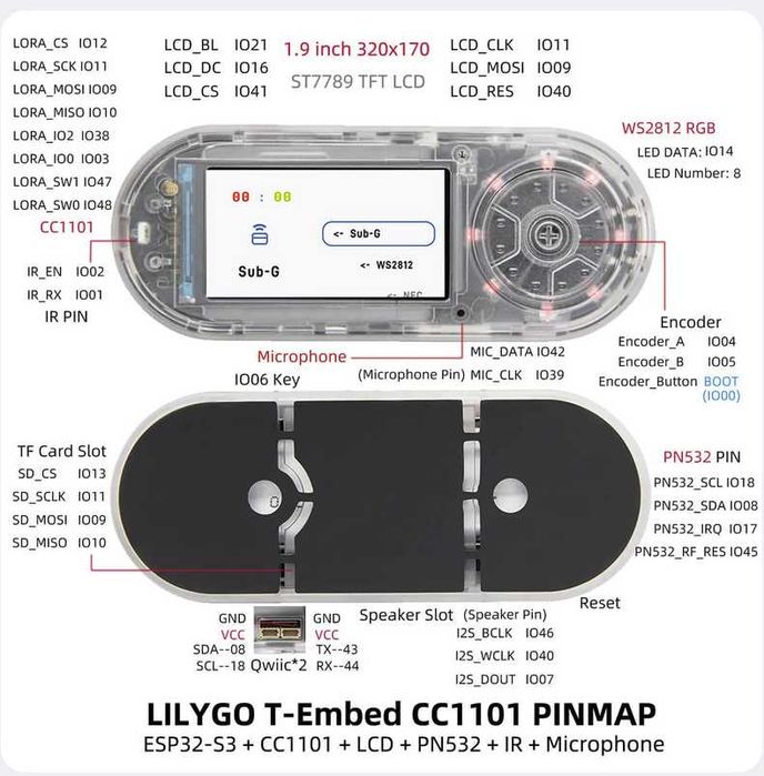 LILYGO T-Embed CC1101 НОВО подобно на flipper zero