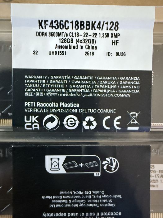 Kit 128gb RAM Kingston Fury 3600mhz DDR4